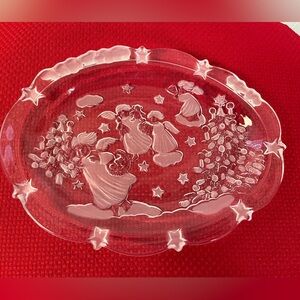 Set of 2 - Mikasa Christmas Oval Glass Dish Angels Tree 9" Holiday Classics